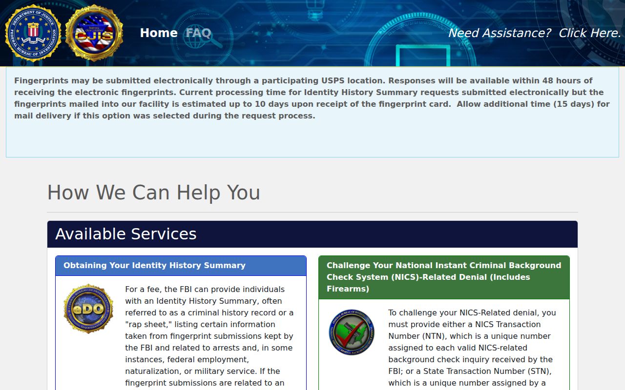 FBI electronic identity history ordering for Greene County criminal history review